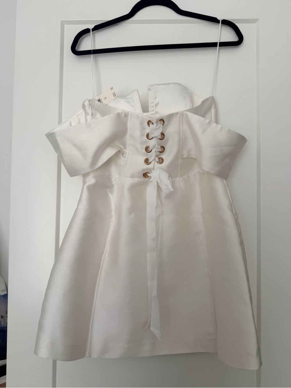 BHLDN OFF-THE-SHOULDER STRUCTURED DUPIONI MINI DRESS - Picture 4 of 5